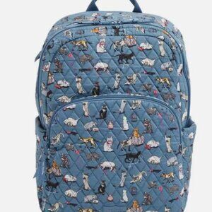 VERA BRADLEY Cat’s Meow Large Essential Backpack In Cotton Fit 17” Laptop